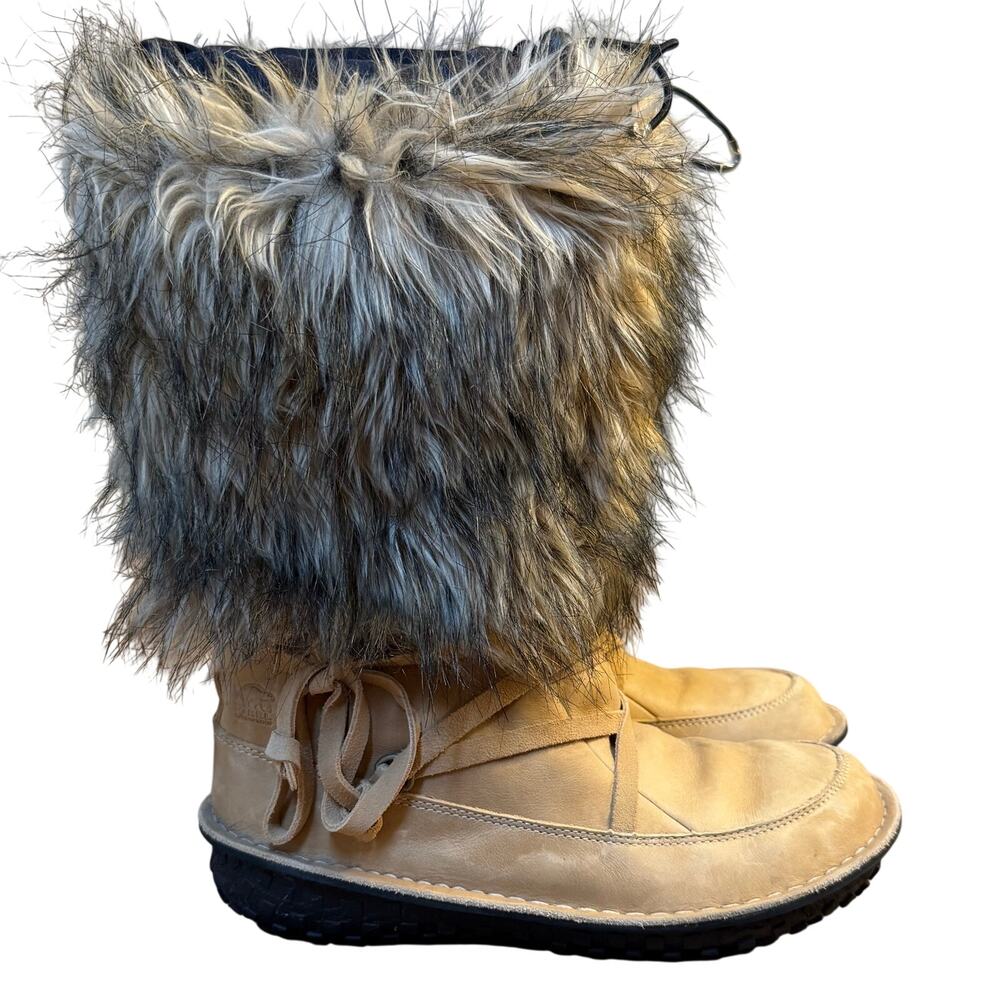 Sorel Ahnah Boots Leather Faux Fur Winter Waterproof Pull On Tan Women’s 8.5